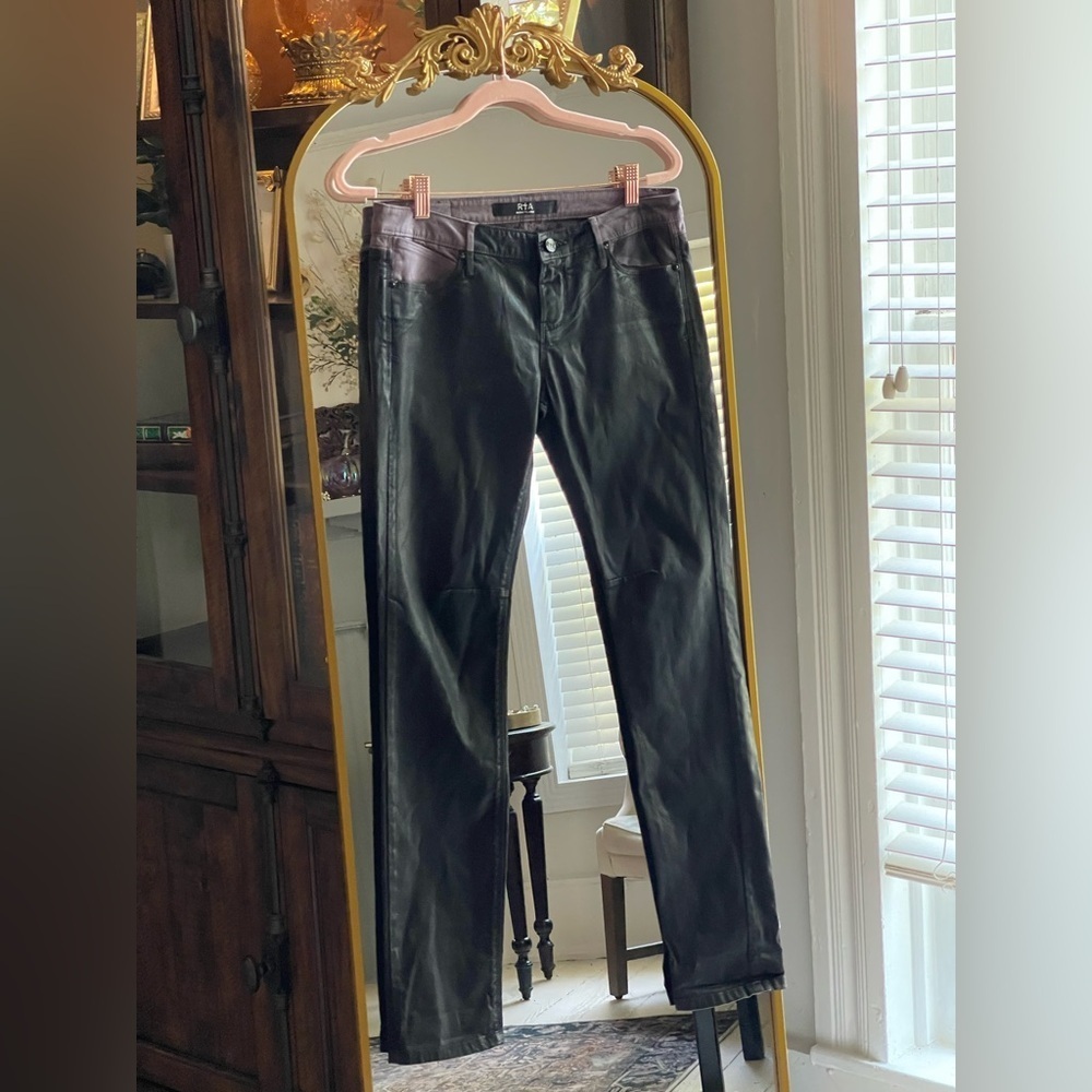 RtA Road to Awe Purple and Black Coated Skinny Jeans